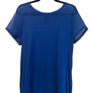 H&M cobalt blue top, sheer‎ sleeves and shoulder,size large